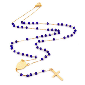 Artículos de joyería religiosa de acero inoxidable, cadena de la Virgen María católica, Rosario de cuentas de cristal de 3,5mm y 6mm, collares para hombres y mujeres - Product Image 3