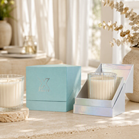Boîte d'emballage de luxe en papier holographique pour bougie parfumée, pour présentation de bougies en pot de verre, avec logo estampé à chaud argenté, boîte rigide à couvercle rabattable