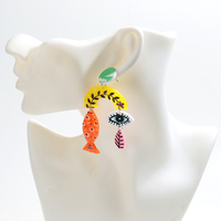 Anting-anting pesta hiperbola personalisasi kreatif, bentuk geometris tidak beraturan, motif bunga, tetesan air, ikan, anting-anting akrilik custom