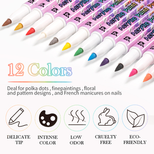 Bozlin ปากกาทาเล็บ3D 12สี, ปากกาวาดลายจุดปากกากราฟฟิตีสำหรับวาดลายจุดแปรงทาสีเล็บชุดปากกาศิลปะ - Product Image 3