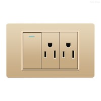 Interruptor de Pared con Panel Táctil Dorado 118, Material de PC Duradero, Enchufe Americano, Británico y Europeo, USB Tipo C, 10A/20A, IP24, 2 Tomas