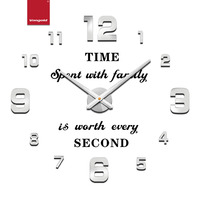 Horloge murale DIY Vangold grande en argent, autocollant miroir acrylique 3D sans cadre, horloge décorative pour salon, décoration moderne pour la maison, 120 cm