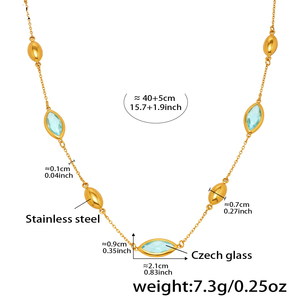 지르콘 보석 타원형 기하학 빈티지 목걸이 스테인레스 스틸 링크 체인 반투명 유리 쇄골 럭셔리 내광 - Product Image 5