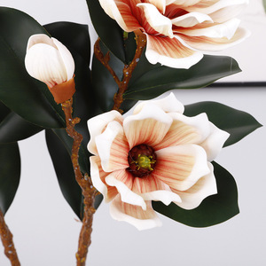 Artificial Magnolia With Curled Leaves 3 Head PU Plastic High Simulation Flower Arrangement For Living Room And Entryway - Product Image 3