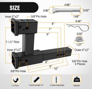Extension d'attelage double Riser de 7 à 1/2 pouces avec kit d'écrou de boulon pour extension de récepteur de 2 pouces à 10 pouces - Product Image 2
