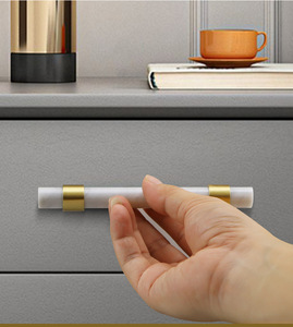 Poignée de tirage en laiton et marbre naturel pour armoire, porte de placard, tiroir, style rétro européen de luxe - Product Image 1