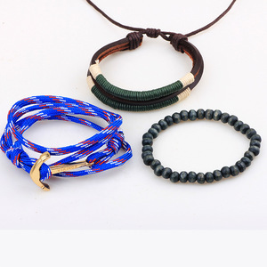 Pulsera de Paracord de Doble Capa con Cuentas de Madera y Ancla, Joyería de Supervivencia, Cuerda Encerada Azul, Pulsera Duradera y Elegante para el Día a Día - Product Image 2