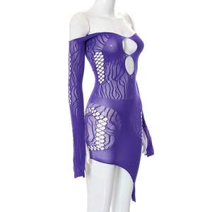 2022 Sexy fête hors épaule nuit à manches longues jupe dos nu solide robe avec Sexy moulante <span class=keywords><strong>Maxi</strong></span> robe mi-longue femmes - Product Image 6