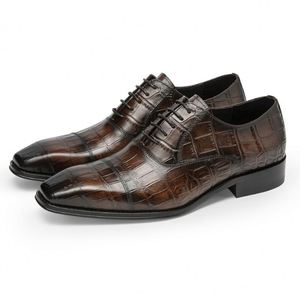 20250Famous Designer Men's Top Layer Hand-Polished Embossed VALENTINA Leather Formal Business Shoes Lace-Up Closure <b>Pointed</b> - Product Image 5