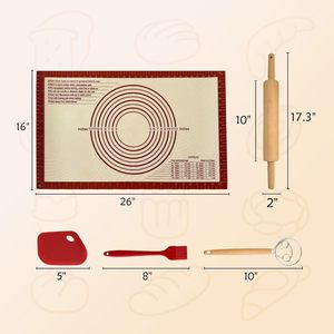 Grand <span class=keywords><strong>tapis</strong></span> de pâtisserie en silicone avec rouleau à pâtisserie en bois Outils de cuisine réutilisables antidérapants sans danger pour la nourriture-Ensemble de cuisson du pain - Product Image 1