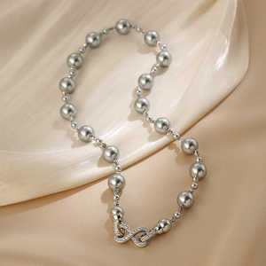 Exquisito Collar de Mujer con Diseño Francés de Ocho Caracteres, Perla Gris de Cáñamo Real con Gran Elegancia y Elegancia - Product Image 4