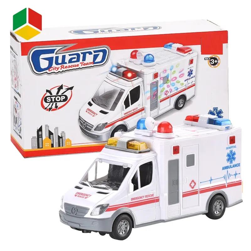 QS Toys Electricity Universal Miniatur-LKW B/O Krankenwagen Acousto optisches Spielzeug Krankenhaus Krankenwagen Automodell mit leichter Musik