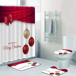 Moda Polyester 3d baskılı su geçirmez kumaş noel banyo seti küf geçirmez duş perdesi setleri 4 parça banyo