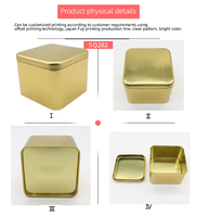 Boîte en métal carrée dorée de luxe, emballage cadeau haut de gamme pour chocolat, café, thé, cosmétiques, rangement multi-usages