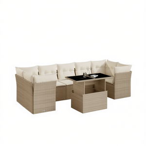 Ensemble de canapés de jardin modulaires en rotin beige, 8 places, mobilier d'extérieur, design contemporain, résistant aux intempéries - Product Image 1