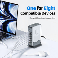 Chargeur de bureau GaN 200W PD QC3.0 SCP à charge rapide multi-ports pour ordinateur portable, tablette, téléphone, appareil photo