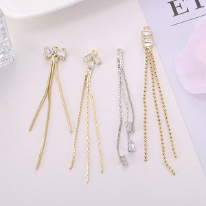 Boucles d'oreilles serties de zircons et diamants, avec pompons, pour femmes, bijoux de tous les jours, broches, fils d'oreille faits main, vente en gros d'usine - Product Image 2