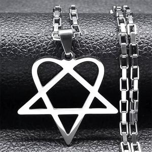 Collana con Cuore e Stella Heartagram per Uomo, Gioielli <span class=keywords><strong>Hip</strong></span> <span class=keywords><strong>Hop</strong></span> Rock in Acciaio Inossidabile - Product Image 1