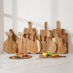 Tabla de cortar de madera de acacia de fabricante profesional con mango para carne, verduras, frutas, queso, charcutería