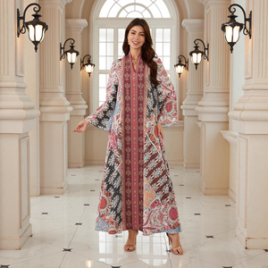 ชุดเดรสทรงสวิงหลวมๆ ลายดอกไม้ แขนยาว คอวี สไตล์ชาติพันธุ์ตะวันออกกลาง ผ้าโพลีเอสเตอร์ สำหรับสุภาพสตรีชาวมุสลิม ชุดแบบอัฟกานิสถาน - Product Image 4