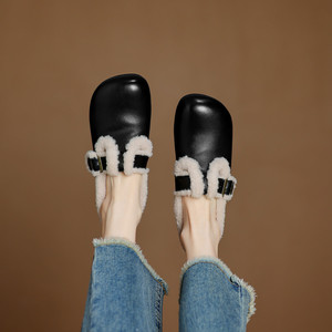 2025 à la mode bout rond boucle bottes d'hiver noir peau de vache supérieure polaire doublure confortable plat Birkenstocks en gros de Chine - Product Image 3