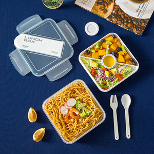 Boîte à sandwich en plastique pour l'école Boîte à lunch verrouillable 1400ml Conteneur à salade de voyage <span class=keywords><strong>hermétique</strong></span> avec cuillère et fourchette - Product Image 3