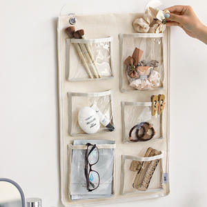 กระเป๋าเก็บของติดผนังแบบผ้าใบ 6 ช่องใส สำหรับจัดระเบียบในห้องน้ำ ใส่เครื่องสำอางและอุปกรณ์เสริม สีขาว รุ่นหนาพิเศษ - Product Image 4