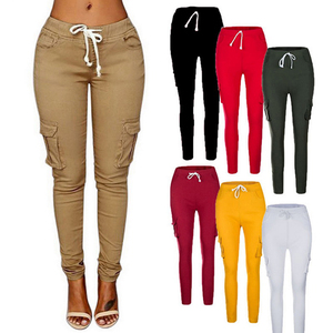 Pantalones <span class=keywords><strong>Cargo</strong></span> de Legging con Bolsillos a la Moda para <span class=keywords><strong>Mujer</strong></span> con Cordón Ajustable Casual de Cintura Alta Tallas Grandes - Product Image 1