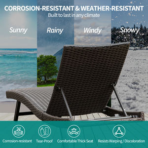 2 كراسي استلقاء خارجية بعجلات من الألومنيوم مضفر الروطان مع قطن سريع الجفاف فناء متنقل كرسي تشيس شمسي صالة - Product Image 6