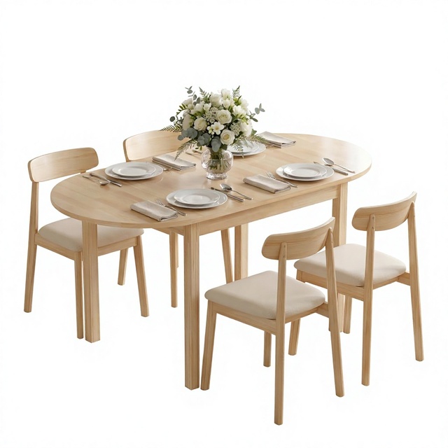 For 55" Solid Wood Wooden Folding Oval Drop Leaf Dining Table for 4-6 People Small Spaces
