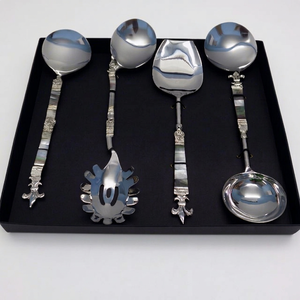 Ensemble de couverts jetables en acier inoxydable style classique (cuillère, spatule, louche) avec nacre, vente en gros pour la maison, l'hôtellerie et la restauration - Product Image 1