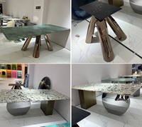 Pied de table de salle à manger en acier inoxydable argenté brillant, finition métallique Haida, finition extérieure en laiton, brosse pour meubles