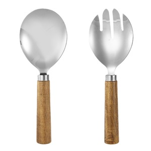 Stainless Steel Salad Spoon Fork Set with Wooden Handle Modern Tableware for Adults Camping Outdoor Use All Seasons Vietnam - Product Image 1