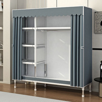 Armoire de rangement pour vêtements intégrée pour la maison, sur pied, en tissu, avec fermeture éclair, housse anti-poussière pliable pour chambre à coucher et étagère