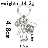 Porte-clés Thème Pompier Argenté : Casque de Secours, Extincteur, Flamme, Tuyau – Breloques Multiples, Pendentif Métallique, Cadeau
