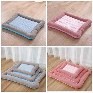 Summer Cooling Hunde bett Nachhaltiges Baumwoll leinen mit gestreiftem Design Feuchtigkeit beständige hand wasch bare Haustier kühl matte für heißes Wetter - Product Image 3