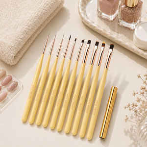 Kit de 10 pinceaux à gel pour ongles avec manche en bois, logo personnalisé, stylos multifonctions pour la manucure DIY en salon - Product Image 1