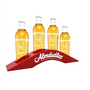 Étagère de présentation de bouteilles de vin et de spiritueux en acrylique rouge sur mesure pour comptoir - Product Image 1