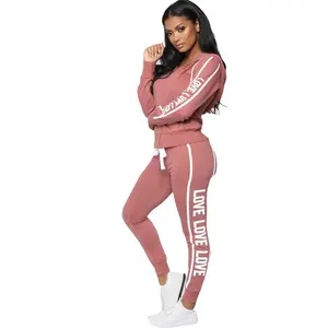 Custom Pink Letter Print 2 Piece Set Tracksuit Women Women 2pieces Jogging Suit Tracksuits