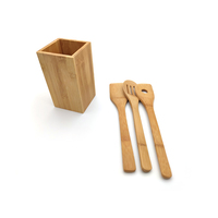 Ensemble d'ustensiles de cuisine en bambou Tailai (4 pièces) avec support de rangement, spatule en bambou naturel de qualité alimentaire, cuillère ajourée et spatule