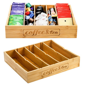 กล่องเก็บชาและกาแฟไม้ไผ่ 6 ช่อง ความจุขนาดใหญ่ สำหรับจัดระเบียบบนโต๊ะ สำหรับใส่แคปซูลกาแฟและถุงชา - Product Image 1