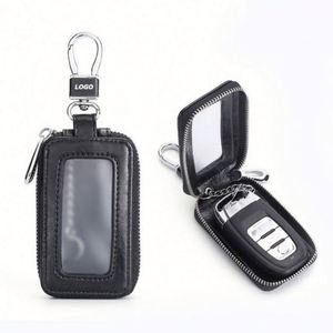 Premium Fashion Leather Portable Car Key Fob Holder Zipper-Elegant Universal Keychain Case for Men/Women Promotional Gift Ready - Product Image 1