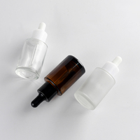 Flacon compte-gouttes en verre dépoli transparent à épaule plate avec pipette pour sérum d'huile essentielle 20ml 30ml 50ml 100ml