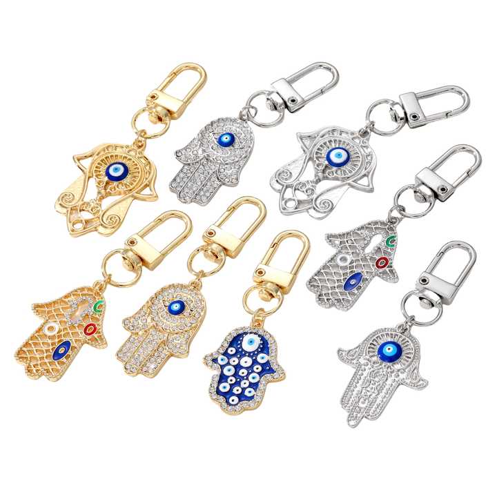 Evil Eye Hamsa Crystal Keychain Hand Fatima Protection Key holder