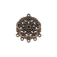 Médaille florale en filigrane 39x32mm, connecteur de lustre à 6 boucles en bronze antique pour boucles d'oreilles à pampilles style bohème