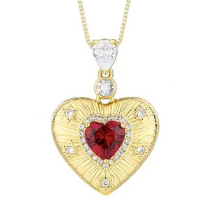 Wholesale 10mm Heart Cut Red Cubic Zirconia Jewelry Eco-friendly Copper Gold Plated Heart Pendant Necklace for Women Daily Wear - Product Image 1