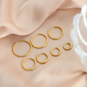 Etelleza New High-End Niche Design Light Luxury Stainless Steel Gold-Plated Small Circle Huggie Earrings Jewelry for Women