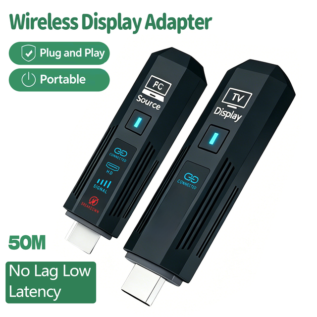 Black Case 50M Wireless Transmission Video Transmitter Receiver Projection Display Adapter for DVD Laptop PC to TV Projector