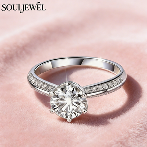 Bague de fiançailles classique en moissanite 1 carat, en argent sterling 925 plaqué rhodium, sertie de 6 griffes, certifiée, pour femme - Product Image 2