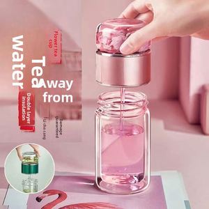 Tasse à thé en verre à double paroi avec infuseur, design élégant et mignon, mug isotherme portable pour femme - Product Image 1